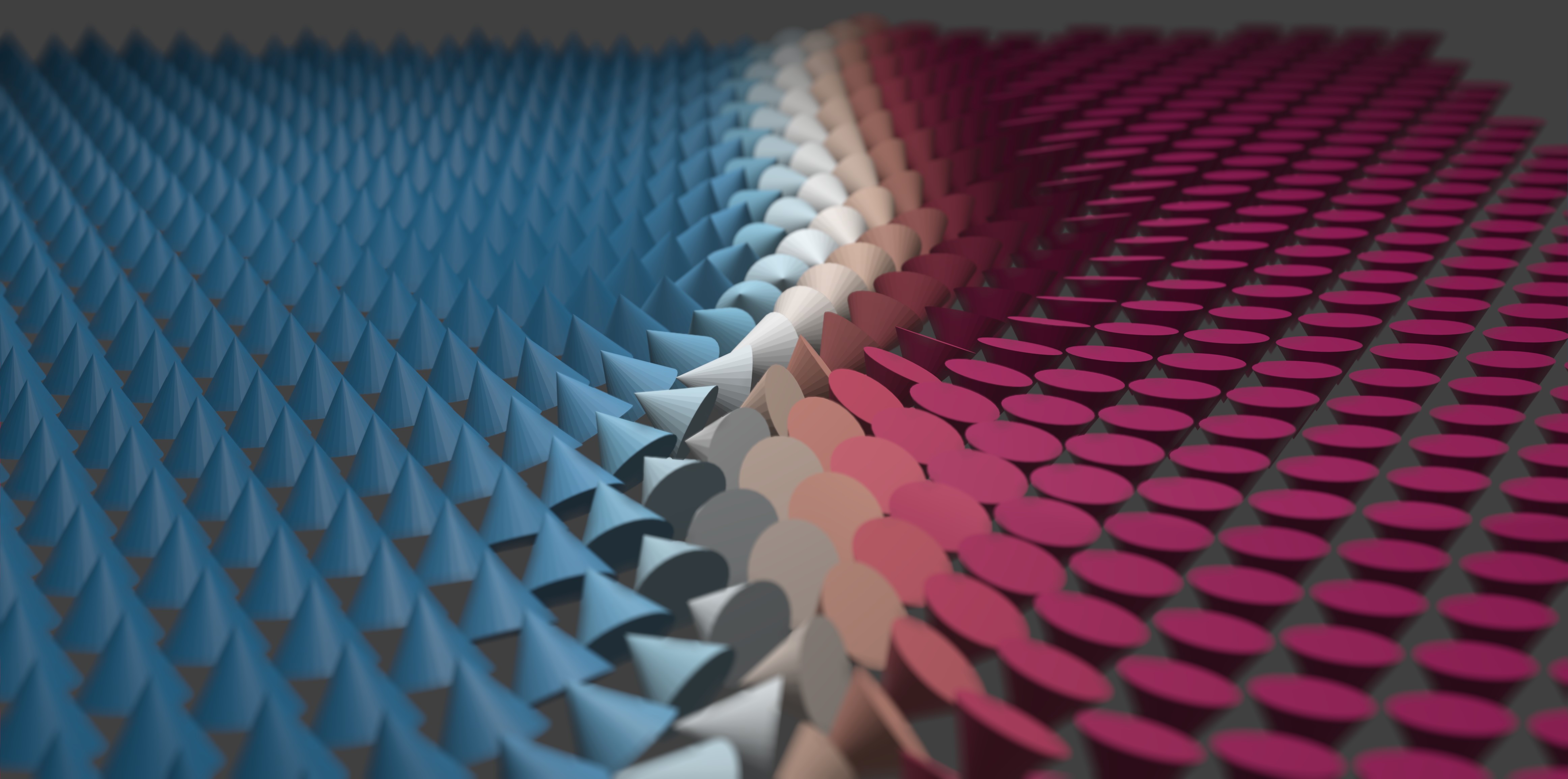 A render of the magnetic vector field with viewpoint along a domain wall.
