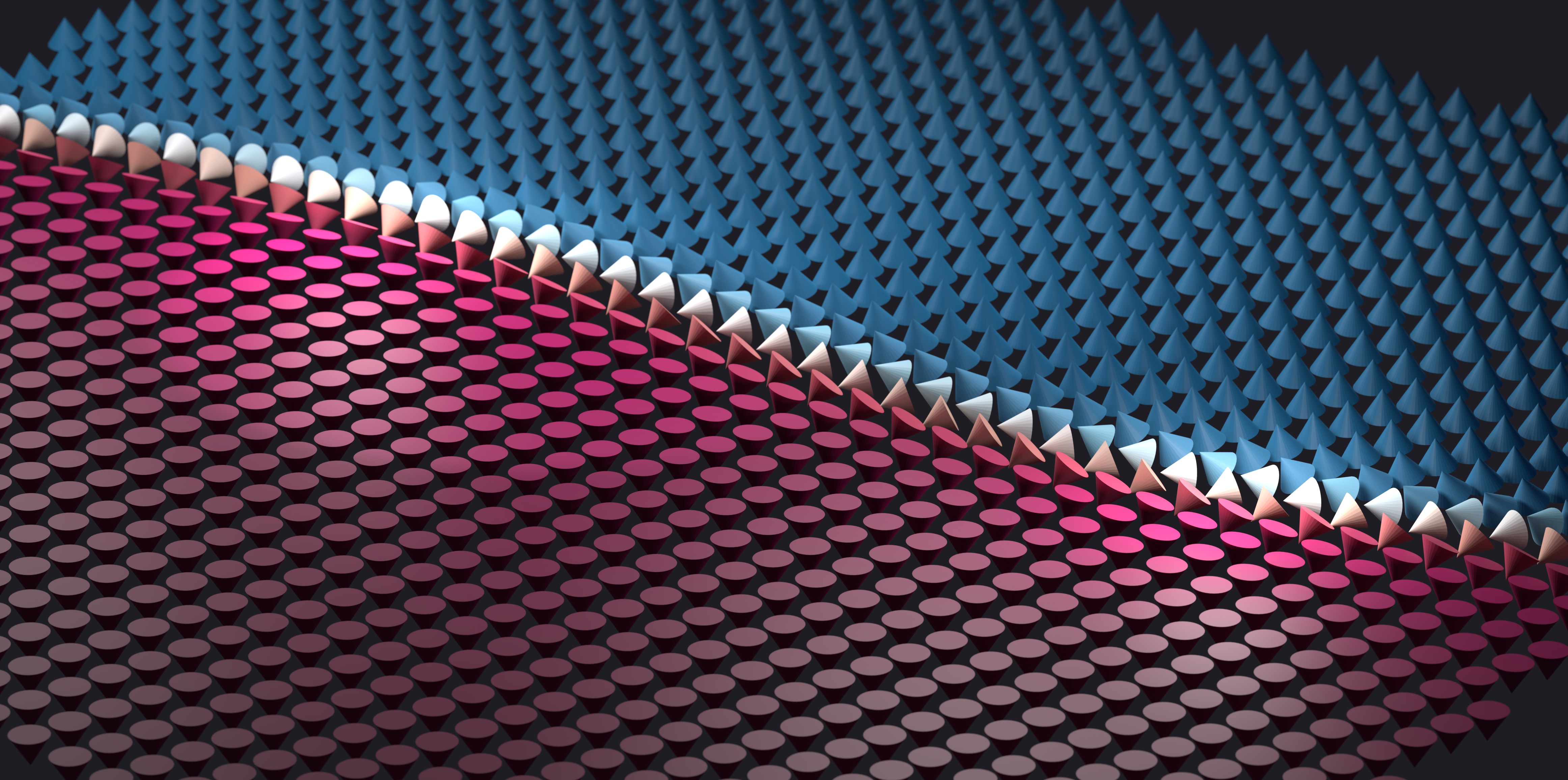 A render of the magnetic vector field from above, showing the same domain wall from\na different perspective.