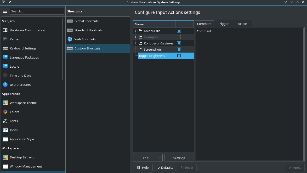 Screenshot showing brightness control in KDE.
